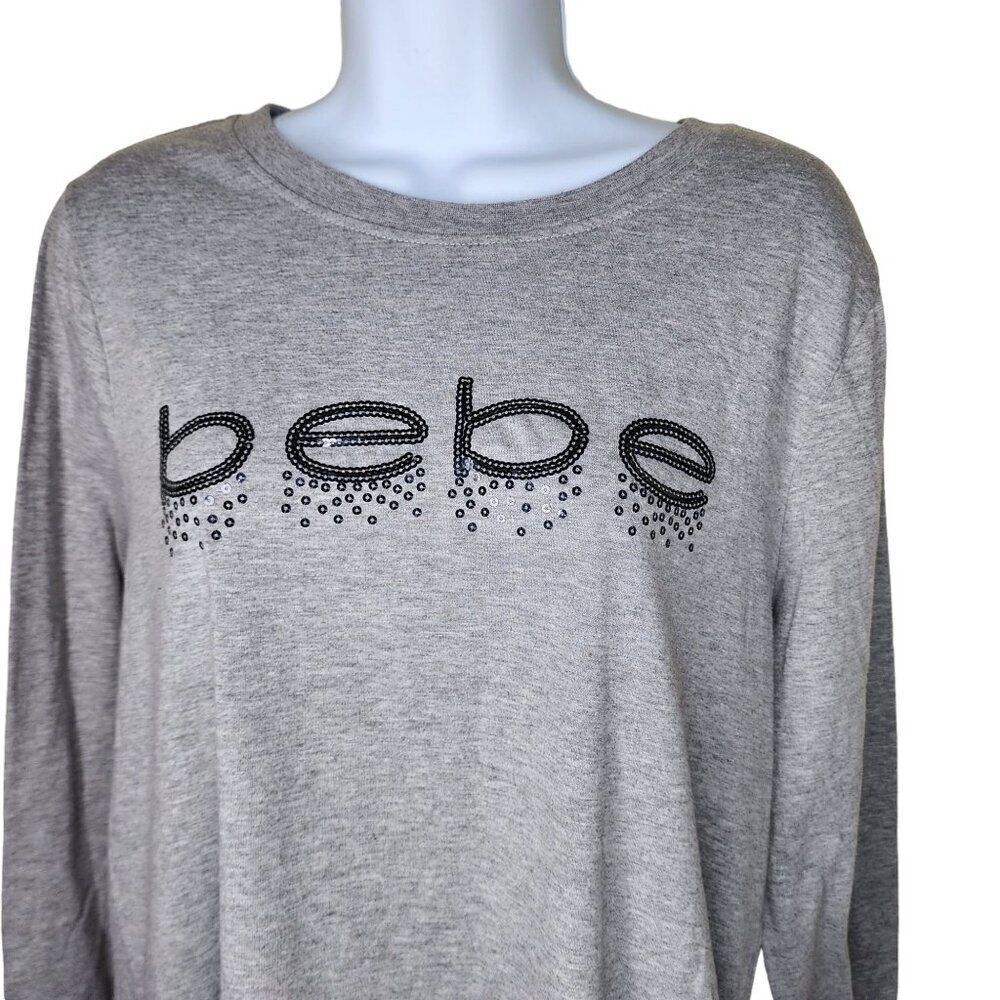 Vintage Y2K Bebe Sport Long Sleeve Cotton TShirt Sequins Womens L Gray